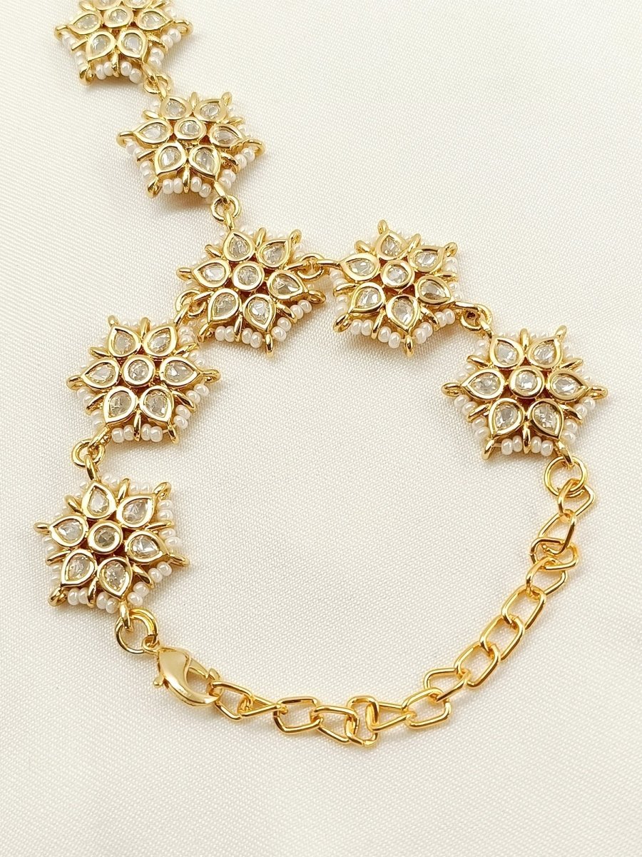 Alfaaz White Gold Plated Kundan Hathphool [Price Is For Single Piece] - House of Sarvati LLC