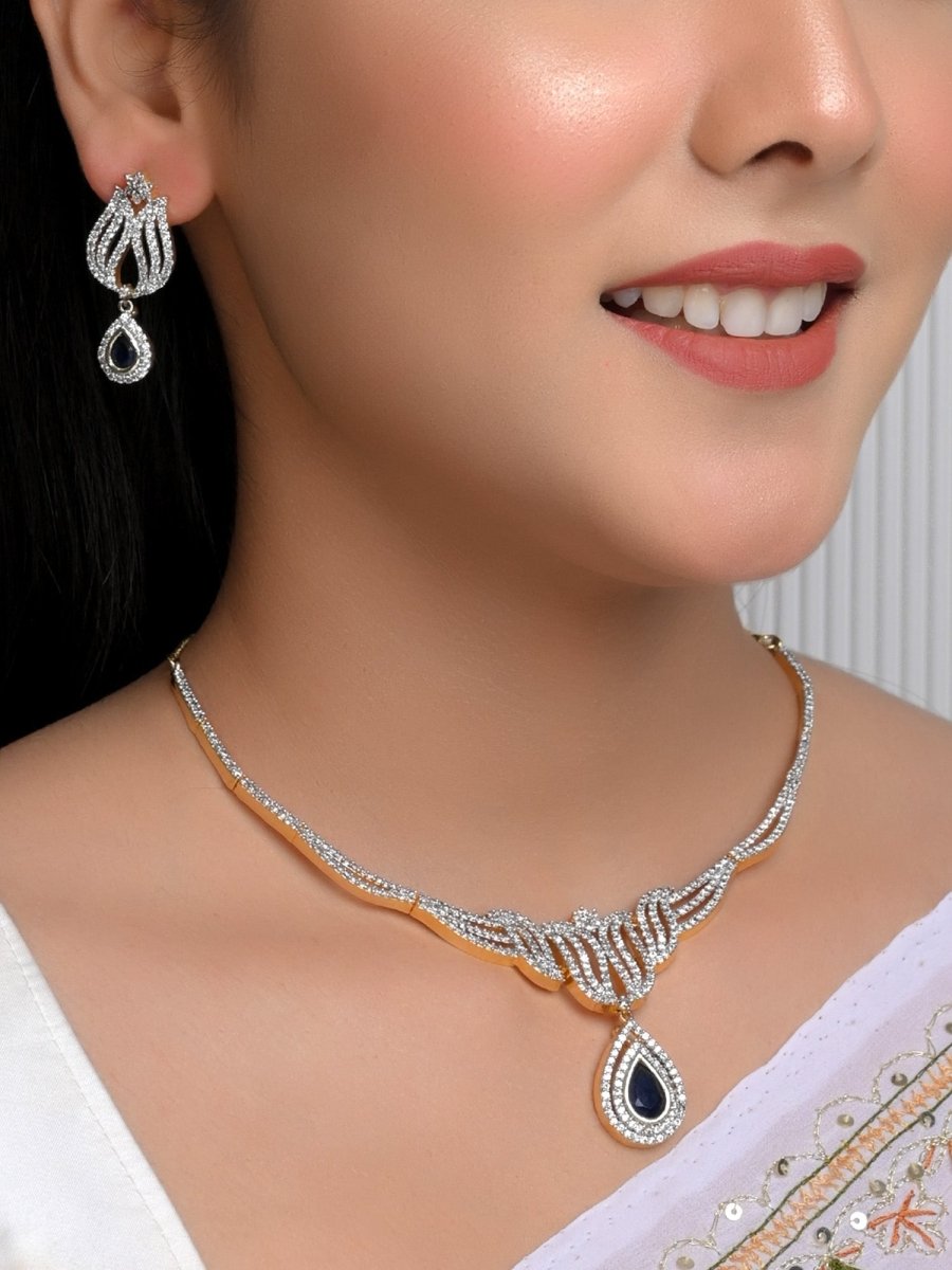 Alvina Blue Sapphire American Diamond Set - House of Sarvati LLC