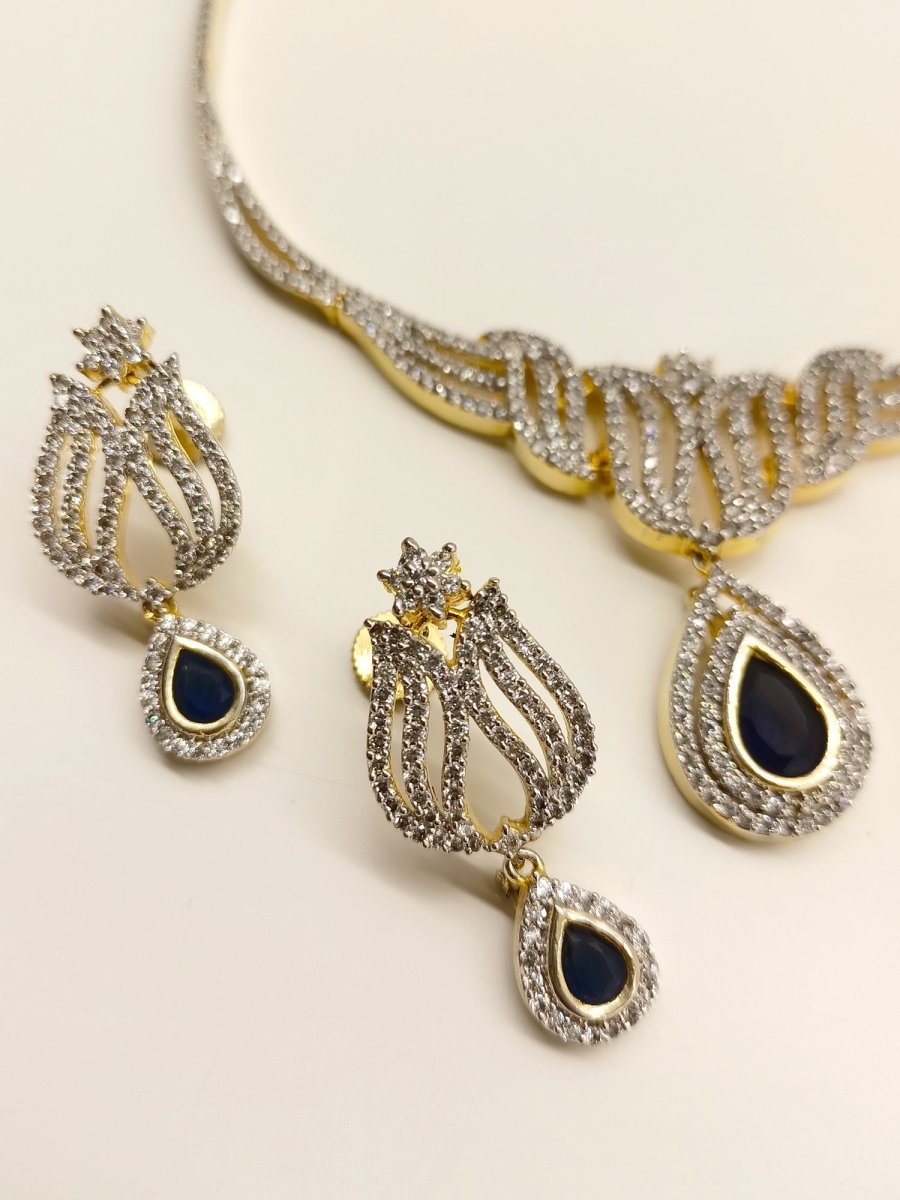 Alvina Blue Sapphire American Diamond Set - House of Sarvati LLC