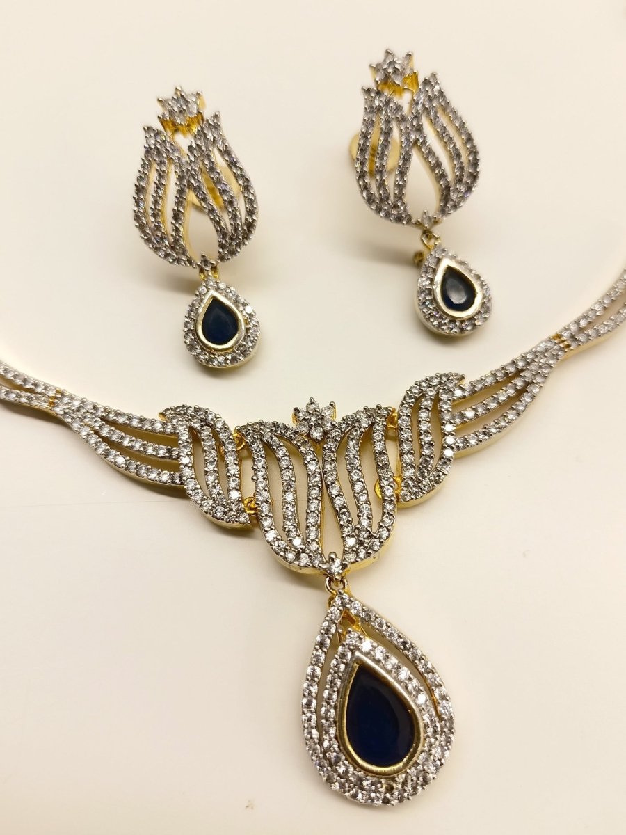Alvina Blue Sapphire American Diamond Set - House of Sarvati LLC