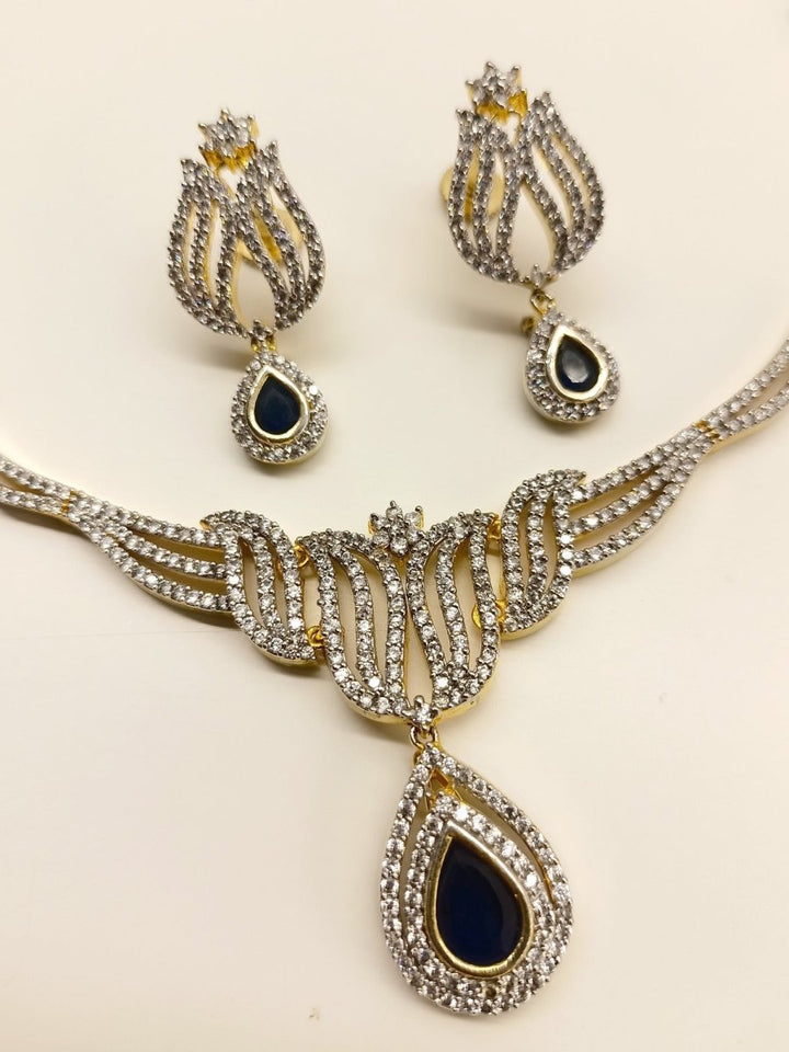 Alvina Blue Sapphire American Diamond Set - House of Sarvati LLC