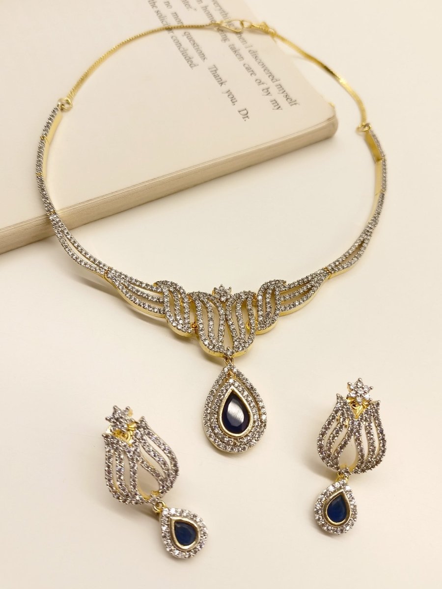 Alvina Blue Sapphire American Diamond Set - House of Sarvati LLC