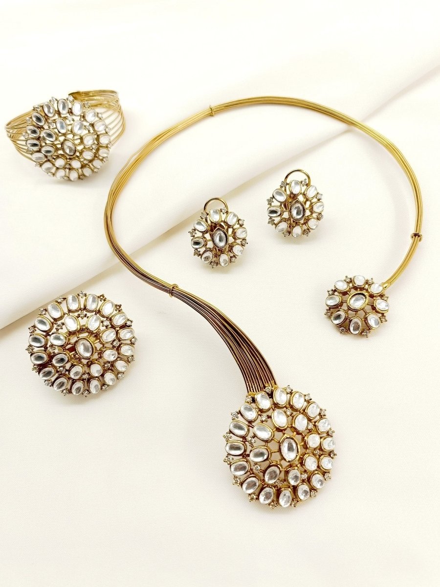 Alvina Kundan Combo Set In White - House of Sarvati LLC