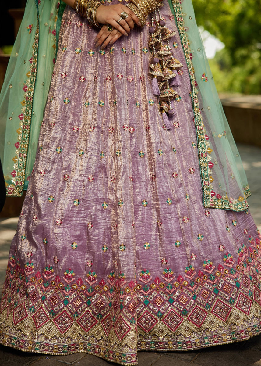 Amethyst Purple Tissue Lehenga Choli with Sequins and Floral Embroidery - House of Sarvati LLC