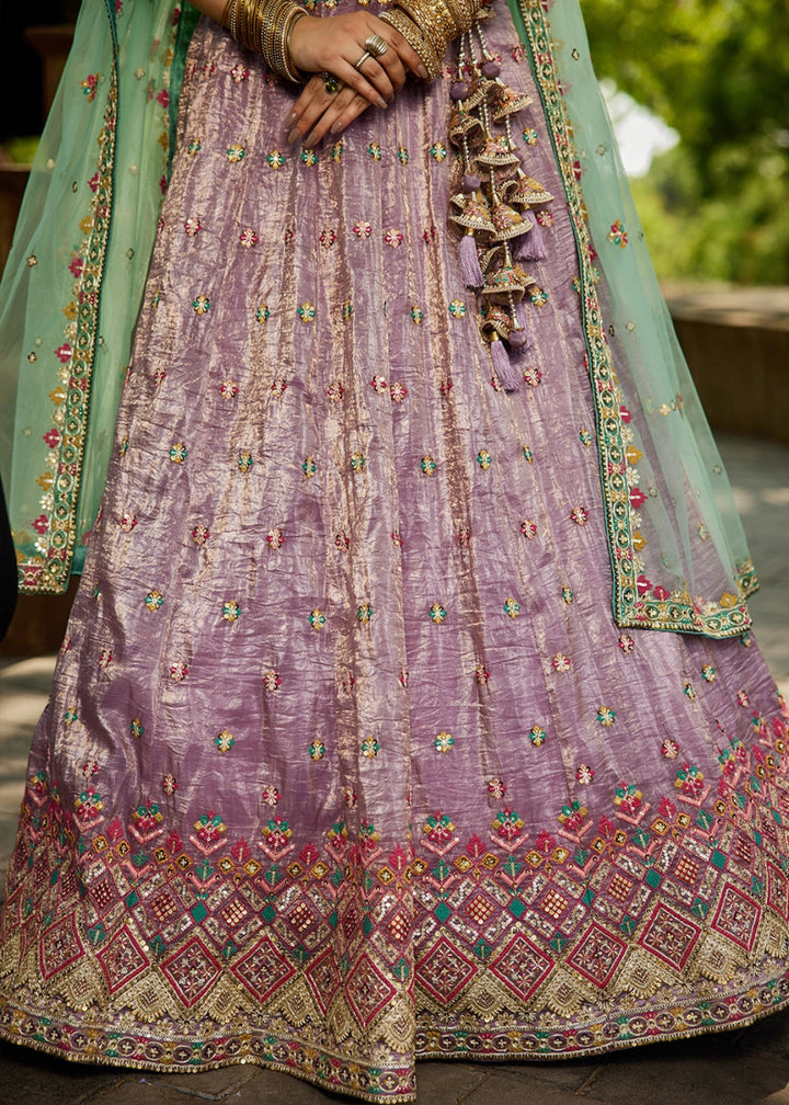 Amethyst Purple Tissue Lehenga Choli with Sequins and Floral Embroidery - House of Sarvati LLC