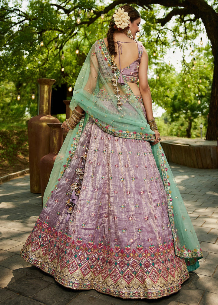 Amethyst Purple Tissue Lehenga Choli with Sequins and Floral Embroidery - House of Sarvati LLC