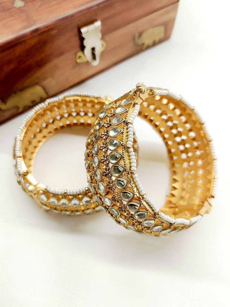 Amita White Kundan Kada Set Of 2 - House of Sarvati LLC