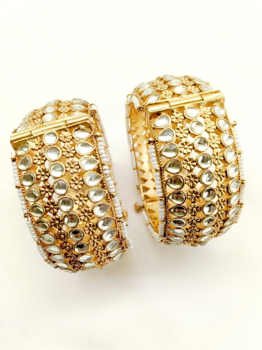 Amita White Kundan Kada Set Of 2 - House of Sarvati LLC