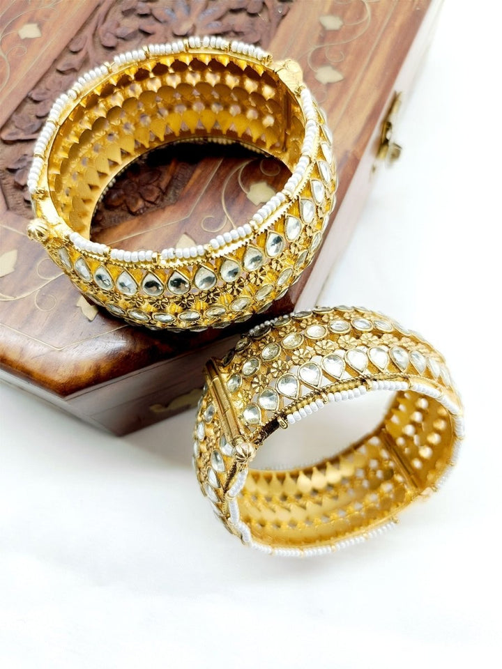Amita White Kundan Kada Set Of 2 - House of Sarvati LLC