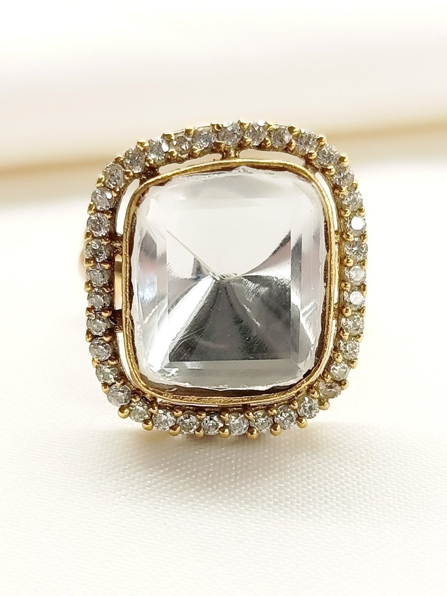 Aneesha White Kundan Finger Ring - House of Sarvati LLC