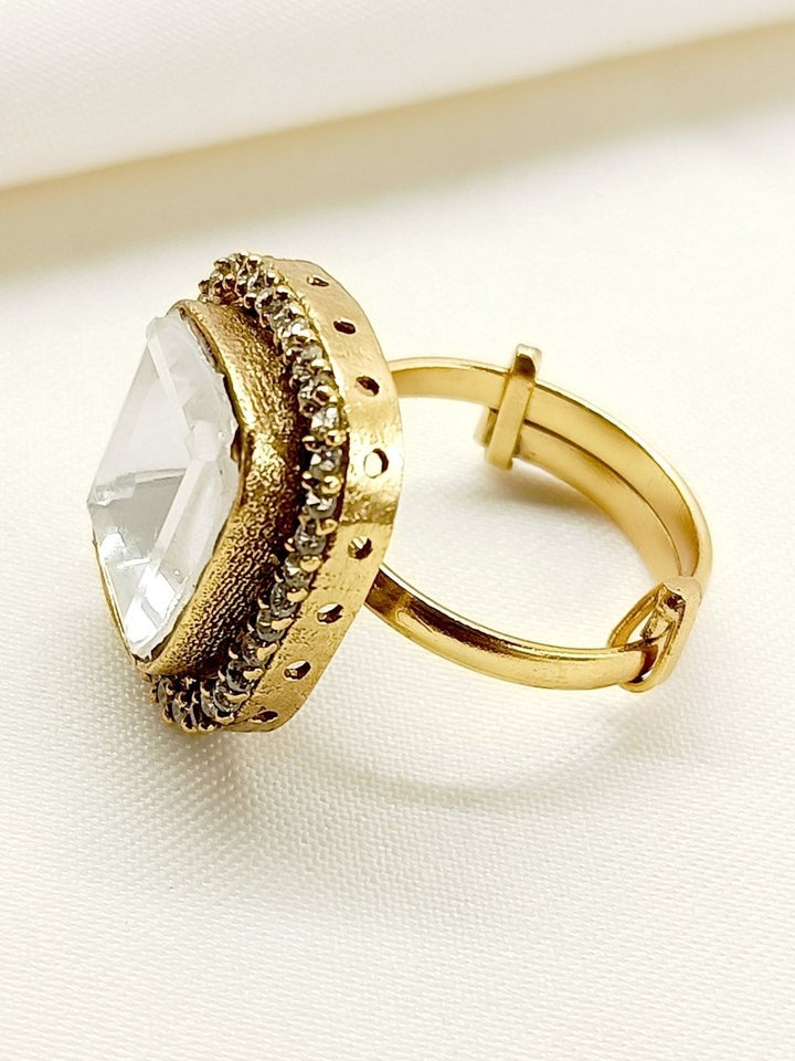 Aneesha White Kundan Finger Ring - House of Sarvati LLC