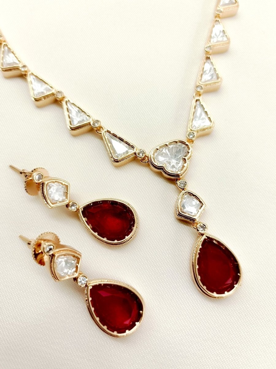 Angelica Ruby Kundan Necklace Set - House of Sarvati LLC