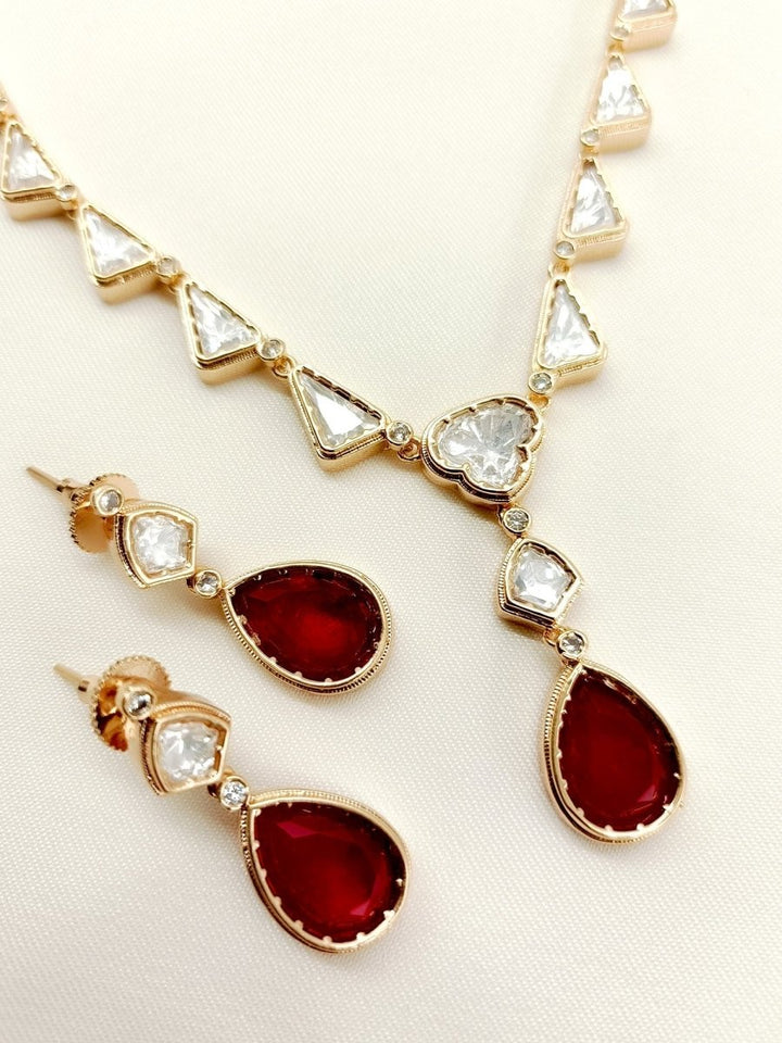Angelica Ruby Kundan Necklace Set - House of Sarvati LLC