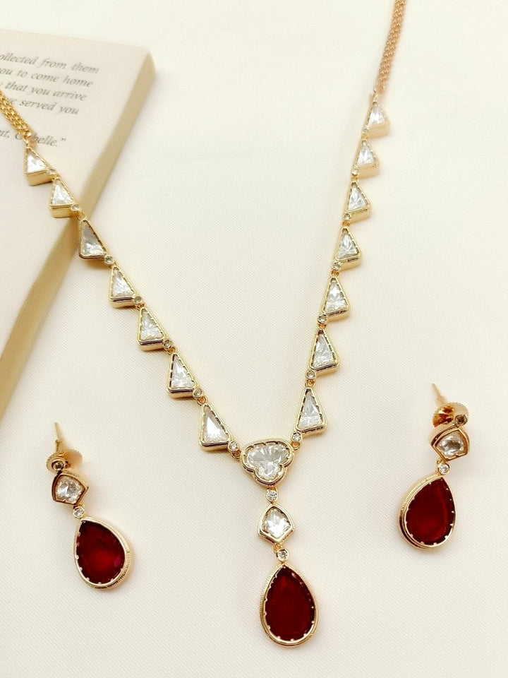 Angelica Ruby Kundan Necklace Set - House of Sarvati LLC