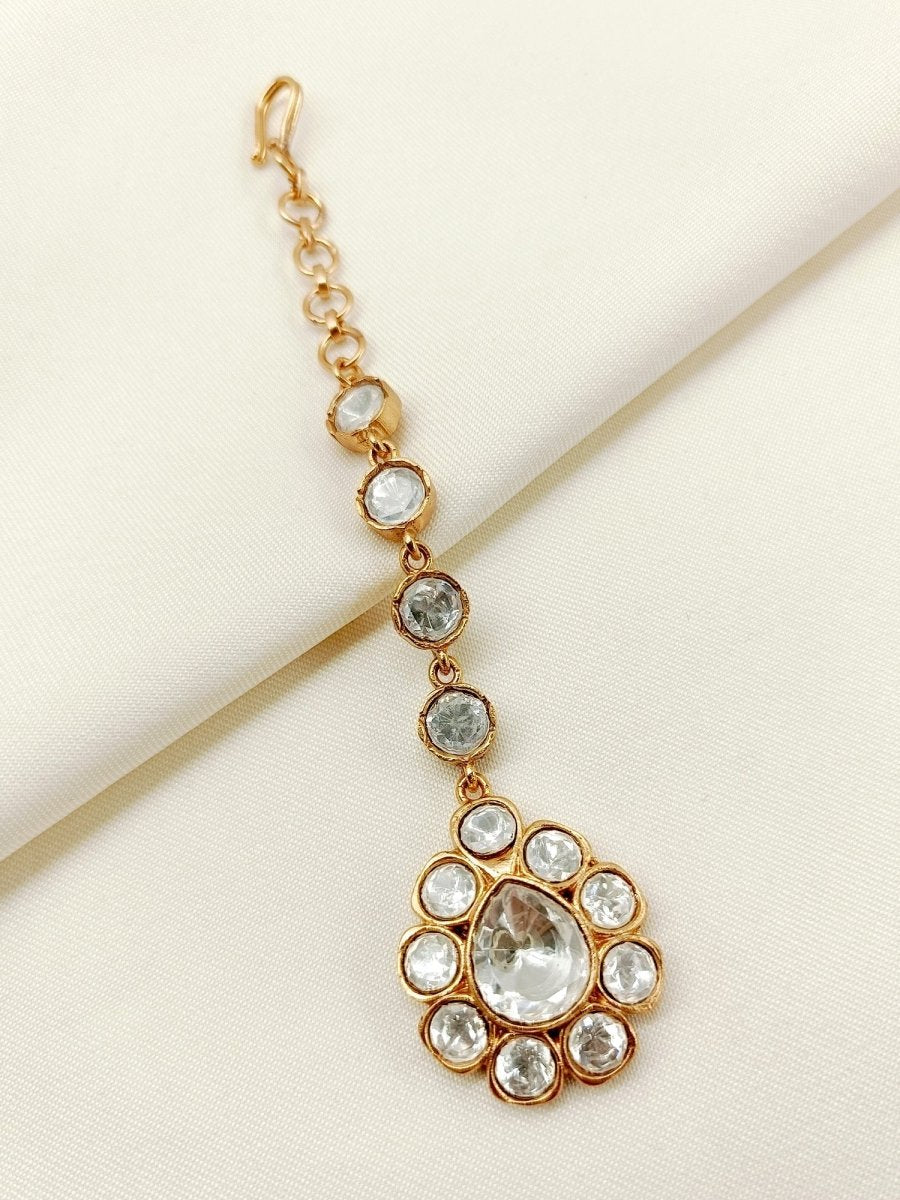 Anika White Kundan Maangteeka - House of Sarvati LLC