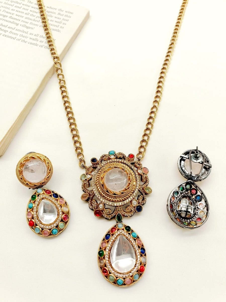 Annapurna Navaratna Victorian Pendant Set - House of Sarvati LLC