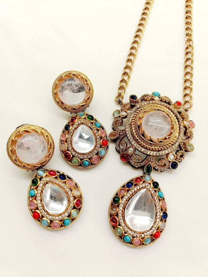 Annapurna Navaratna Victorian Pendant Set - House of Sarvati LLC