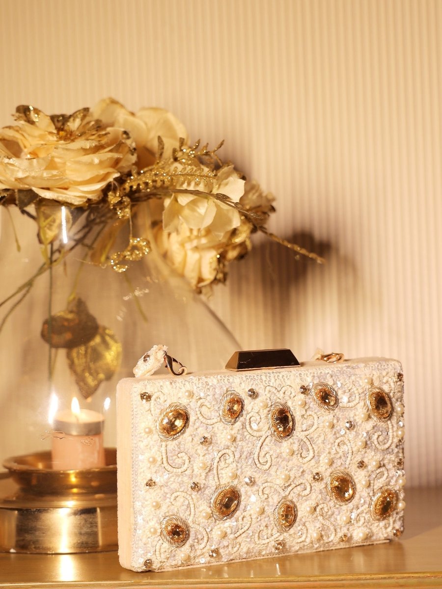 Anpurna White Evening Clutch - House of Sarvati LLC