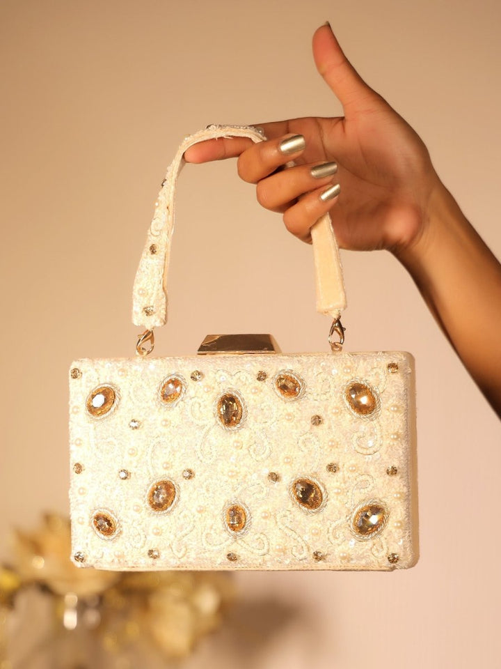 Anpurna White Evening Clutch - House of Sarvati LLC