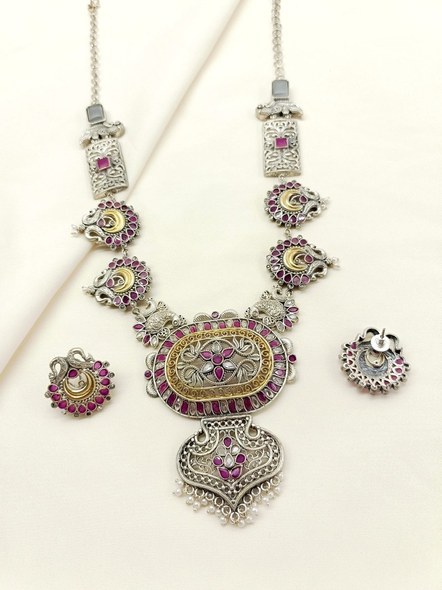 Anshika Ruby Oxidized Necklace Set - House of Sarvati LLC