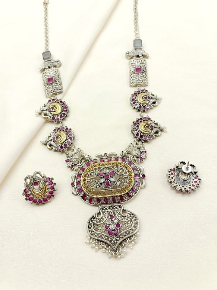 Anshika Ruby Oxidized Necklace Set - House of Sarvati LLC