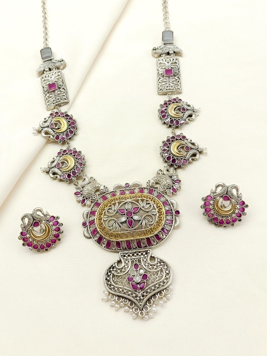 Anshika Ruby Oxidized Necklace Set - House of Sarvati LLC