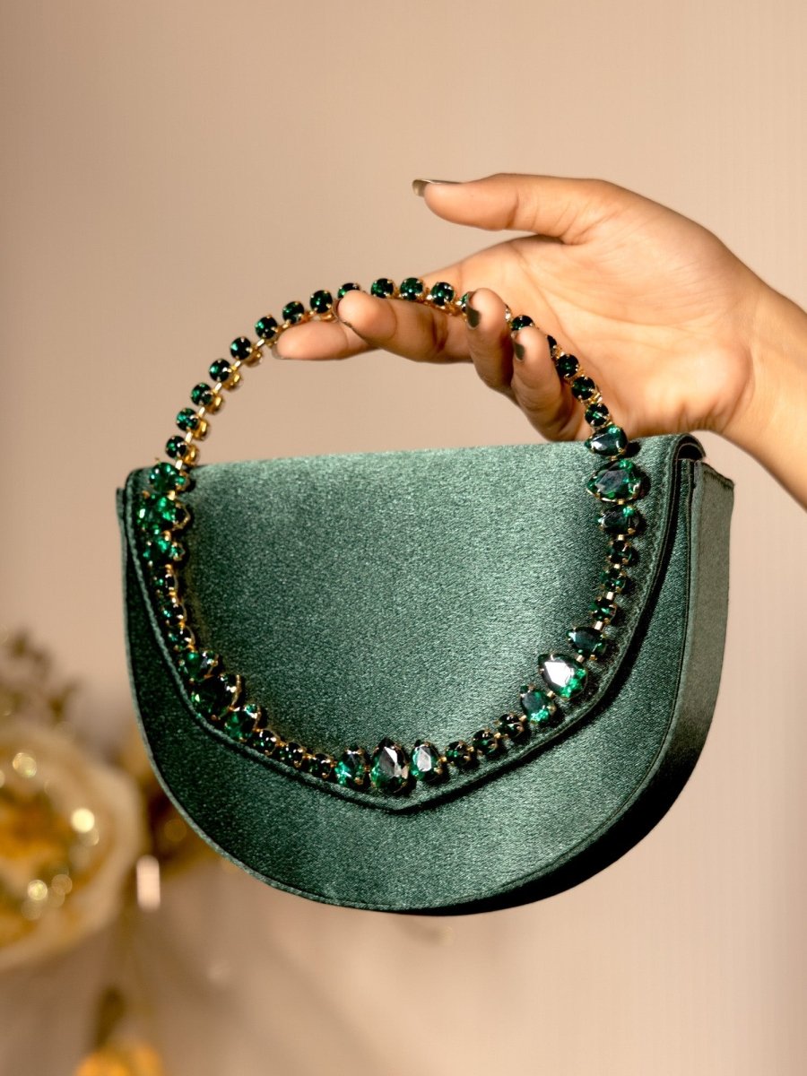 Anshita Green Evening Clutch - House of Sarvati LLC