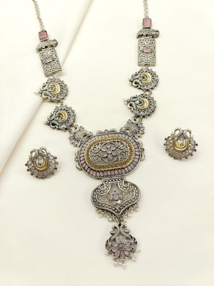 Antara Pink Oxidized Necklace Set - House of Sarvati LLC