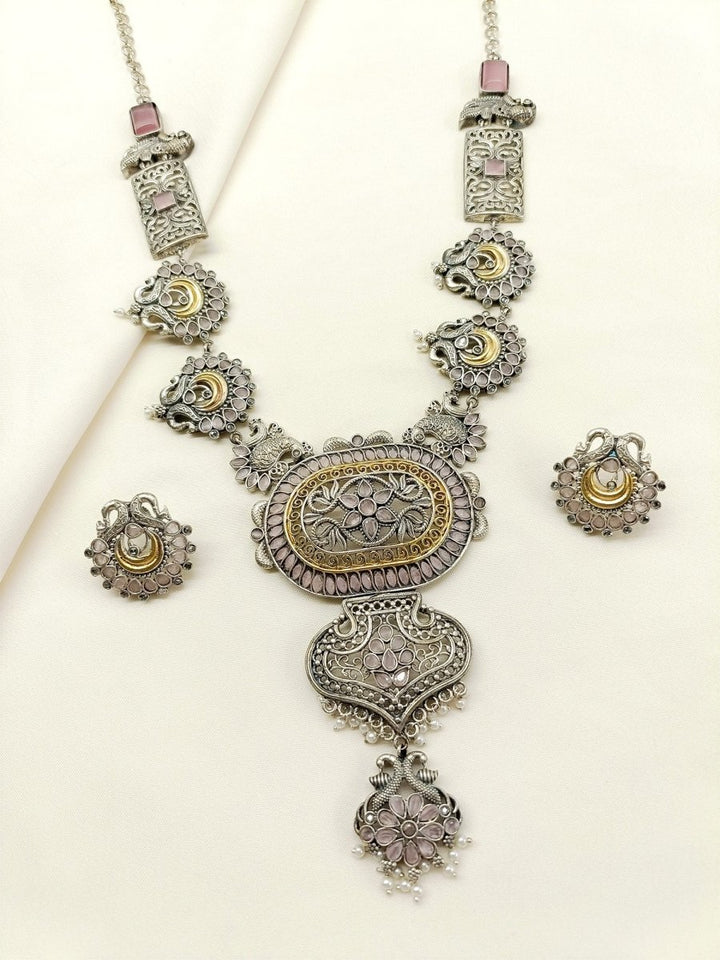 Antara Pink Oxidized Necklace Set - House of Sarvati LLC