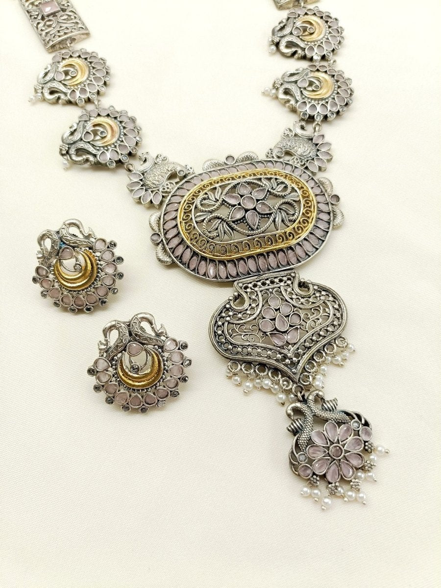 Antara Pink Oxidized Necklace Set - House of Sarvati LLC