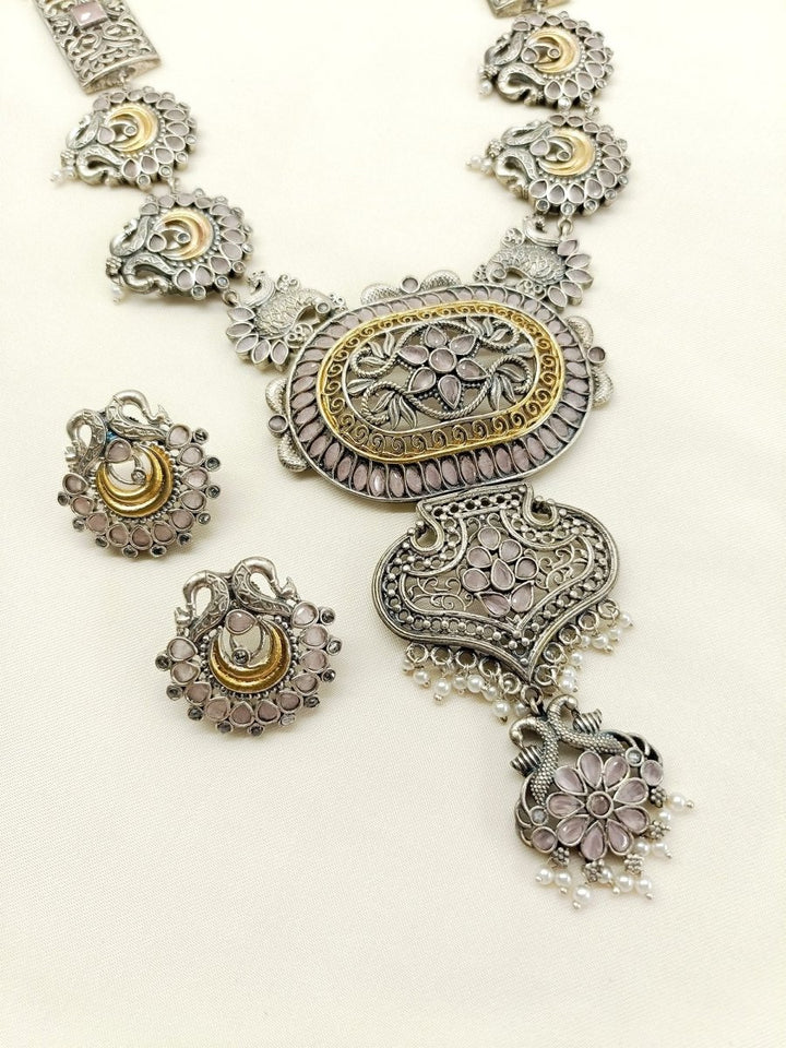Antara Pink Oxidized Necklace Set - House of Sarvati LLC