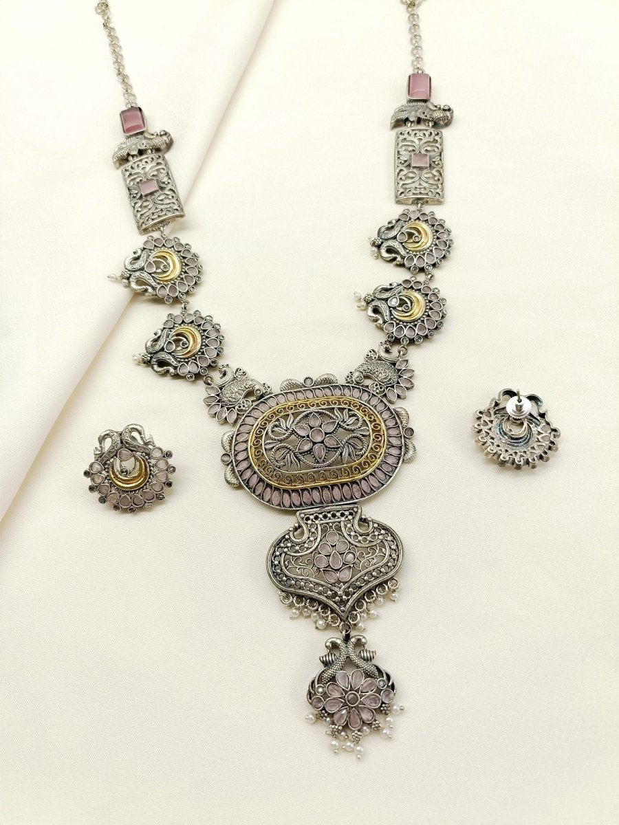 Antara Pink Oxidized Necklace Set - House of Sarvati LLC