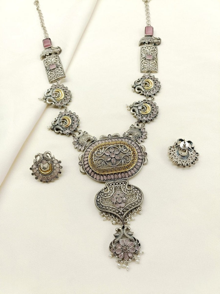 Antara Pink Oxidized Necklace Set - House of Sarvati LLC