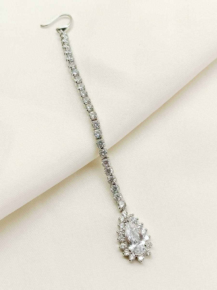 Aruna White American Diamond Maangtikka - House of Sarvati LLC