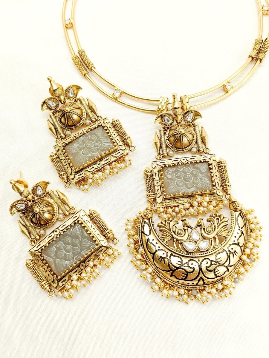 Asfiya Grey Boutique Necklace Set - House of Sarvati LLC