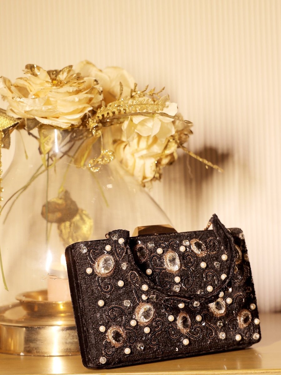 Asmal Black Evening Clutch - House of Sarvati LLC