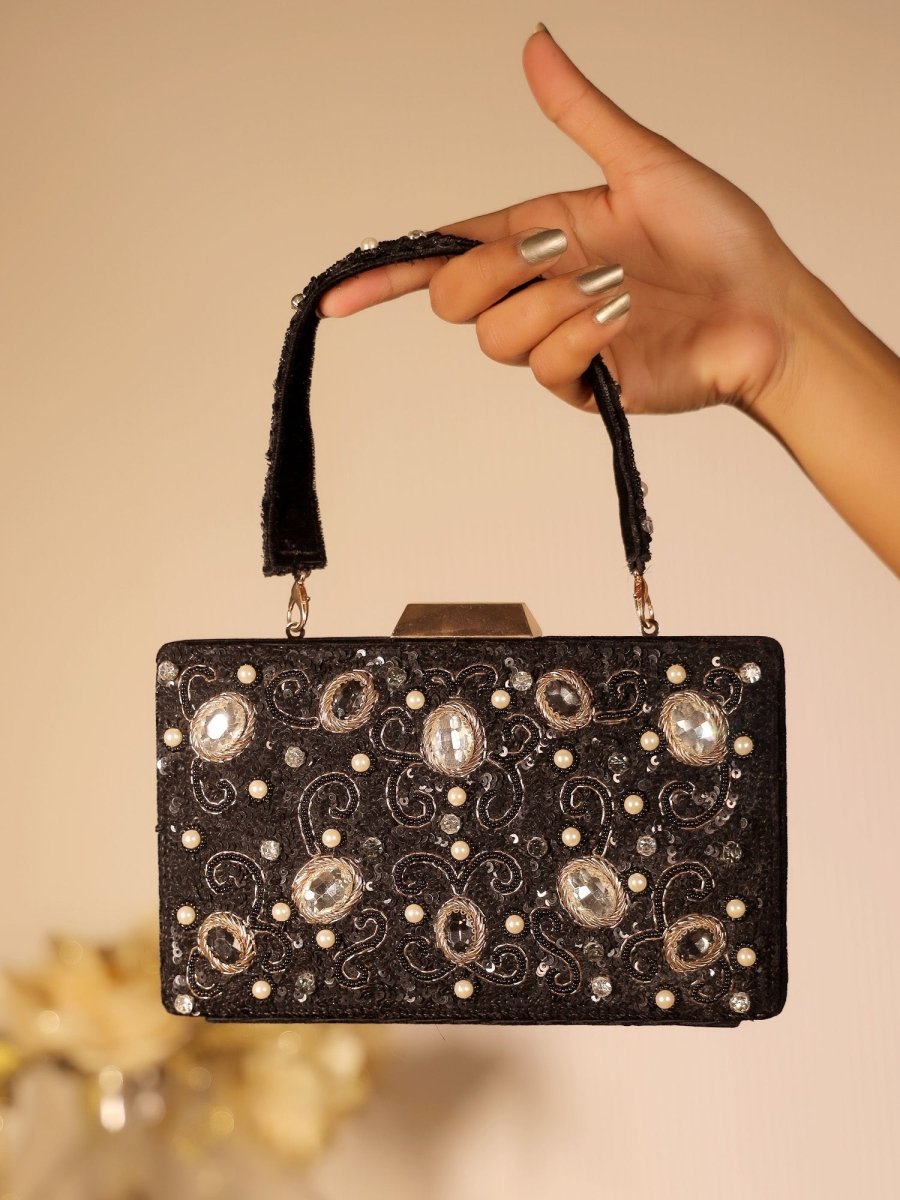Asmal Black Evening Clutch - House of Sarvati LLC