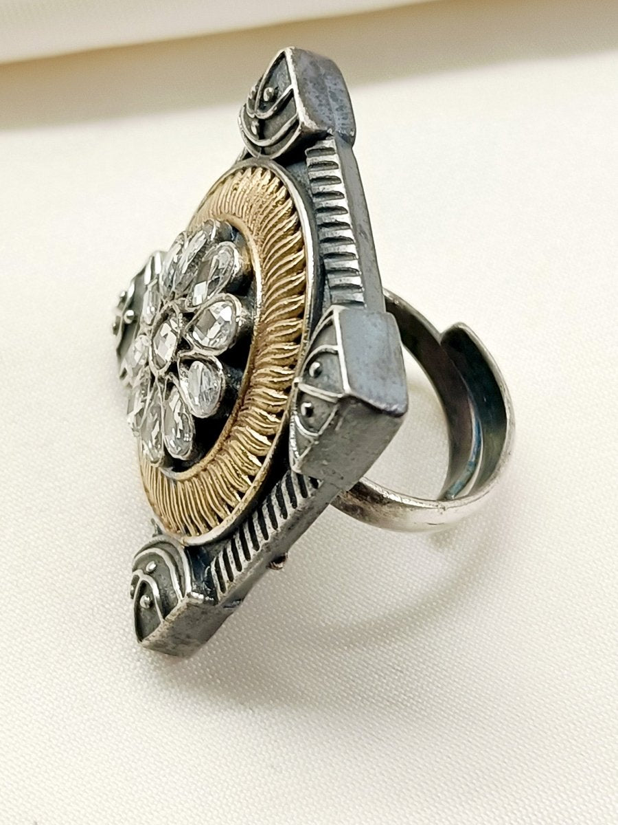 Aurelia White Oxidized Finger Ring - House of Sarvati LLC