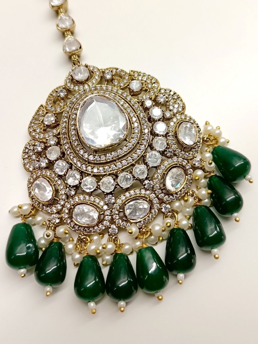 Avika Green Victorian Maangtikka - House of Sarvati LLC