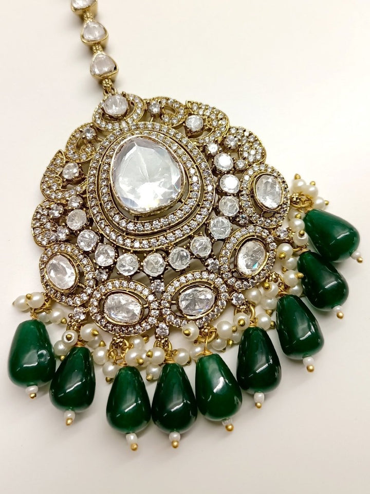 Avika Green Victorian Maangtikka - House of Sarvati LLC