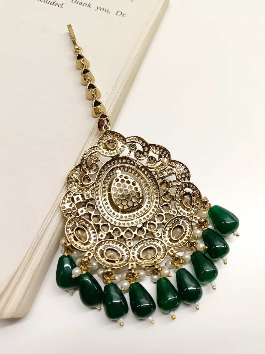 Avika Green Victorian Maangtikka - House of Sarvati LLC