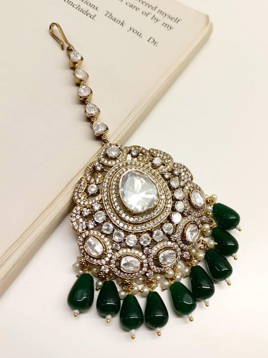 Avika Green Victorian Maangtikka - House of Sarvati LLC