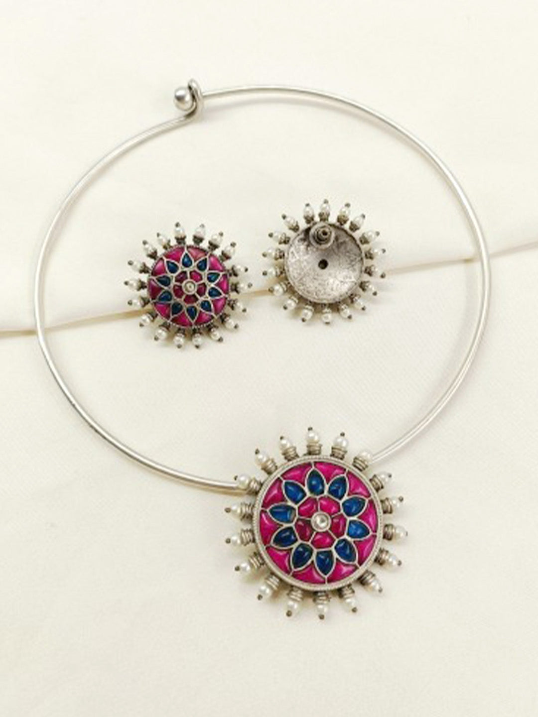 Dhita P&B Oxidized Hasli Style Necklace Set