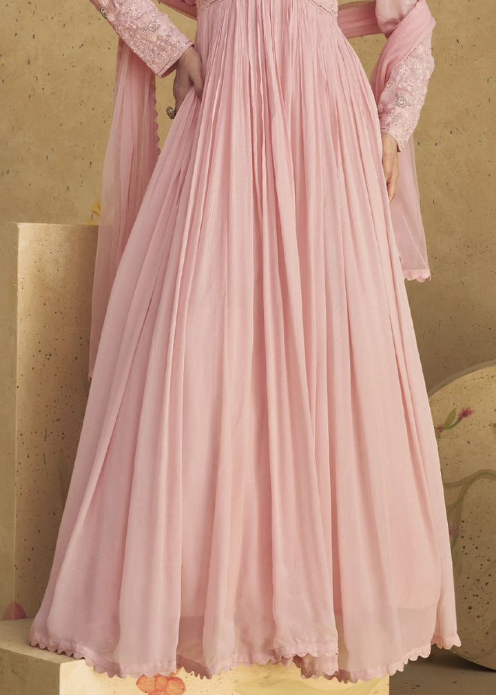 Baby Pink Anarkali Gown in Georgette with Intricate Embroidery - House of Sarvati LLC
