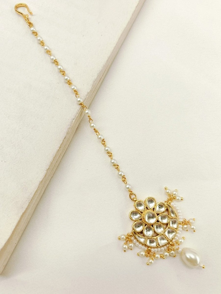 Basile White Gold Plated Kundan Teeka - House of Sarvati LLC
