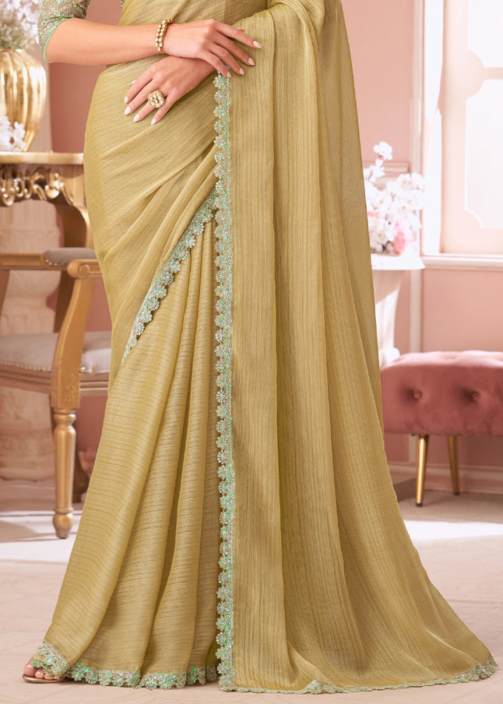 Beige Brown Embellished Georgette Saree with Designer Blouse - House of Sarvati LLC