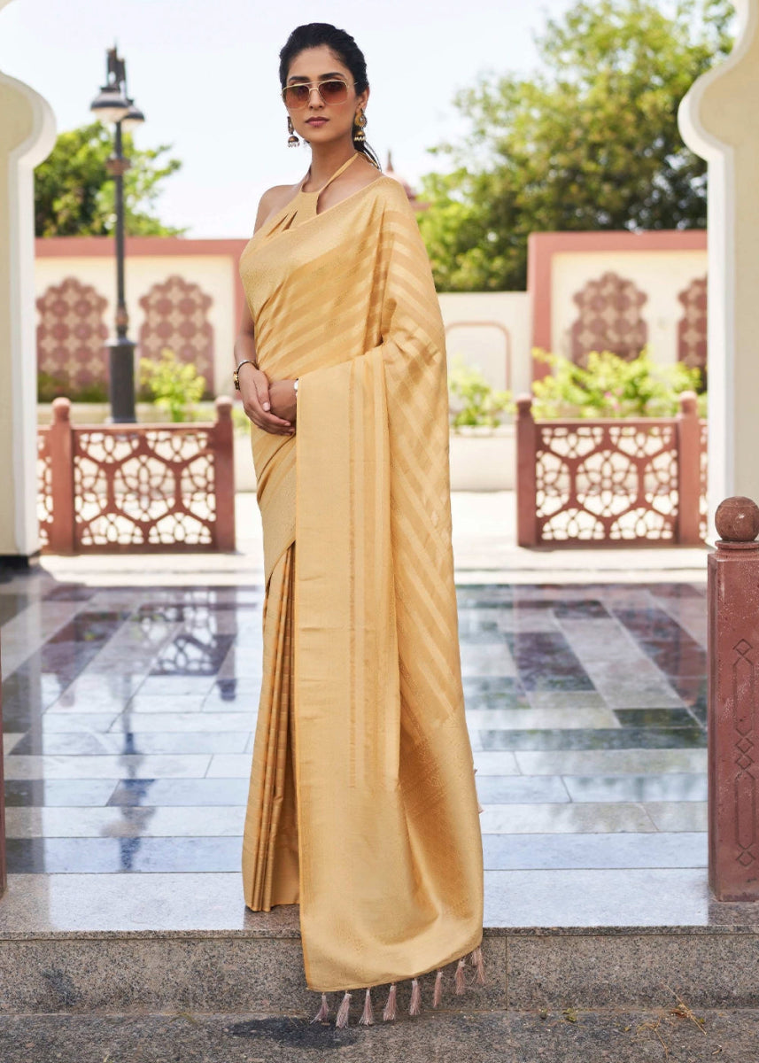 Beige Brown Zari Woven Georgette Silk Saree - House of Sarvati LLC