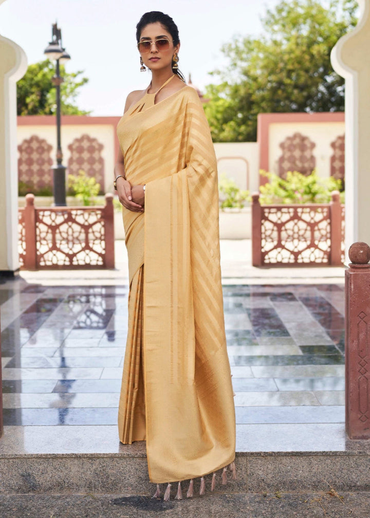 Beige Brown Zari Woven Georgette Silk Saree - House of Sarvati LLC