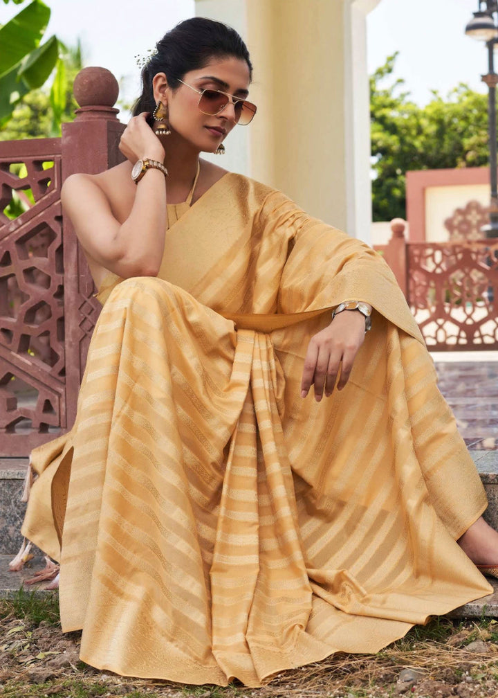 Beige Brown Zari Woven Georgette Silk Saree - House of Sarvati LLC