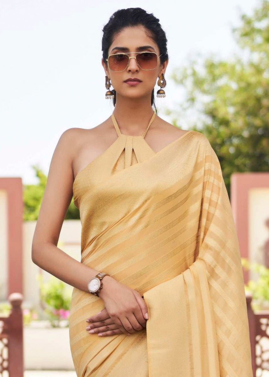 Beige Brown Zari Woven Georgette Silk Saree - House of Sarvati LLC